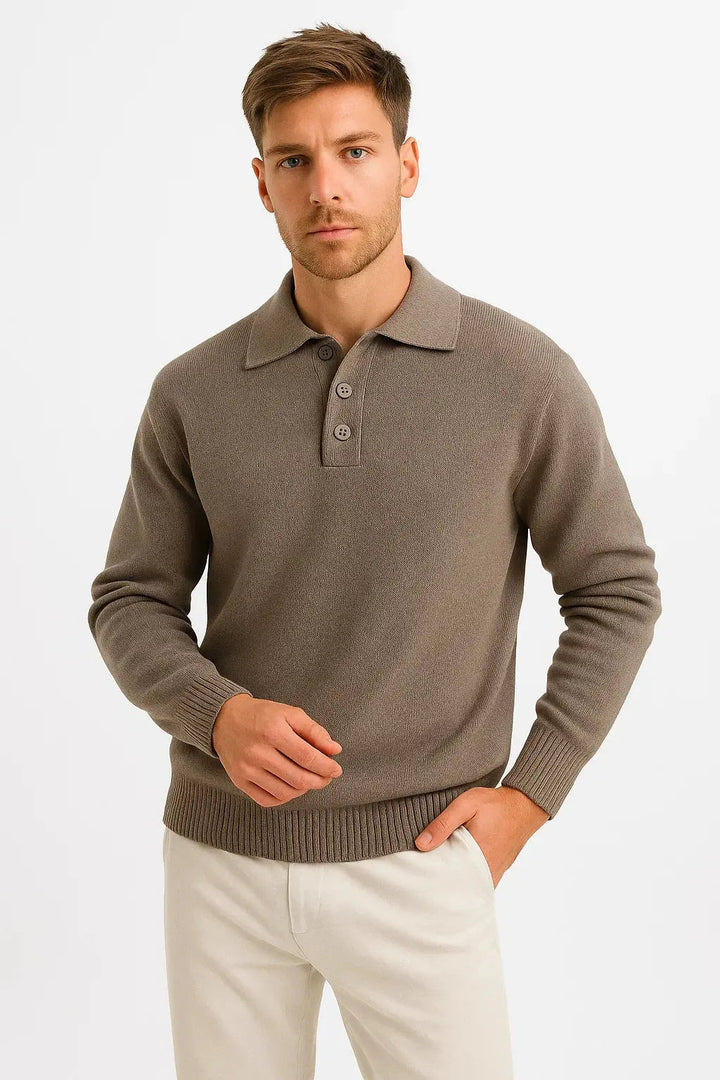 Heren Polo Trui Lange Mouw Gebreid Elegant