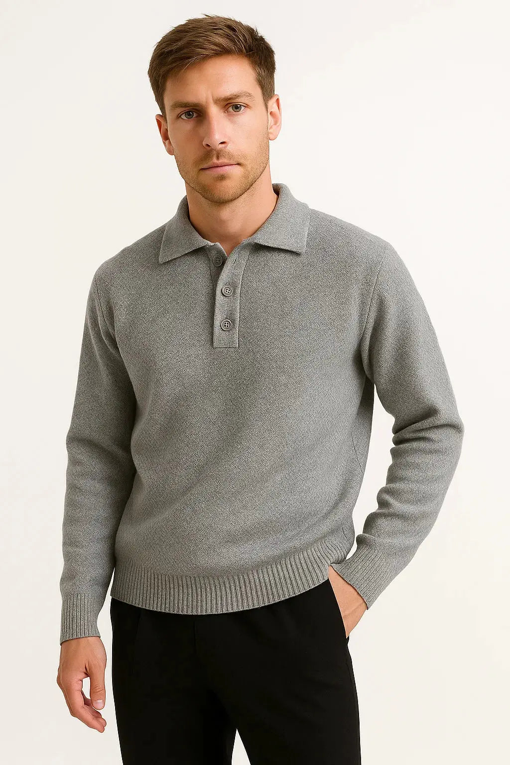 Heren Polo Trui Lange Mouw Gebreid Elegant