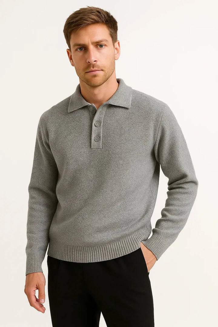 Heren Polo Trui Lange Mouw Gebreid Elegant