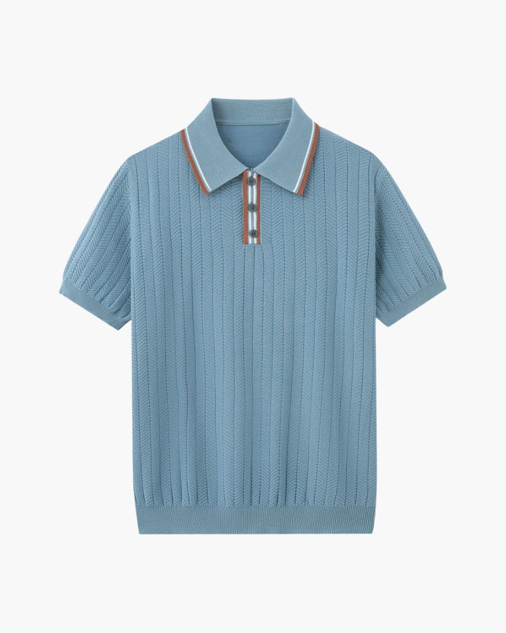 Theo | Zomer Gebreide Poloshirt met Contrastkraag