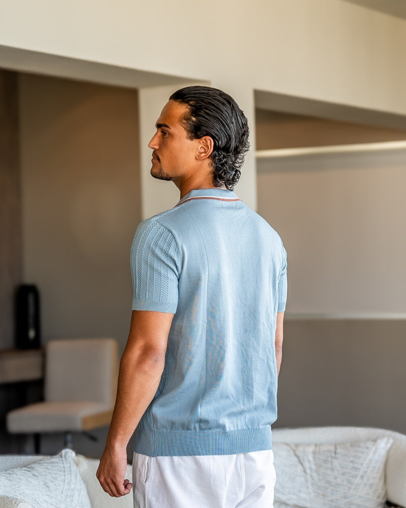Theo | Zomer Gebreide Poloshirt met Contrastkraag