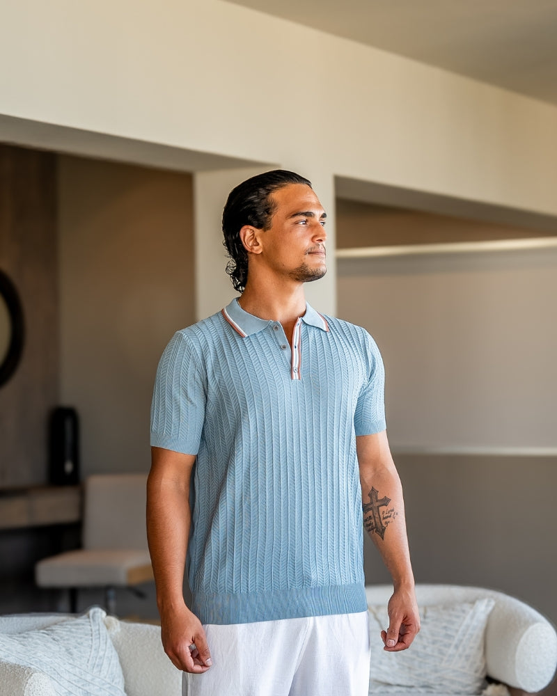 Theo | Zomer Gebreide Poloshirt met Contrastkraag