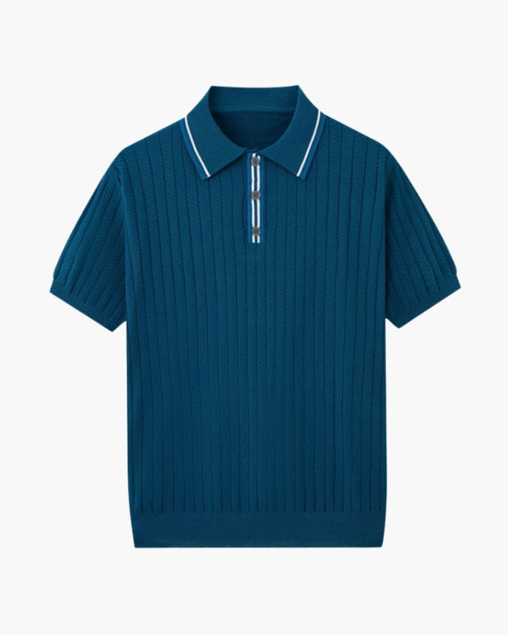 Theo | Zomer Gebreide Poloshirt met Contrastkraag