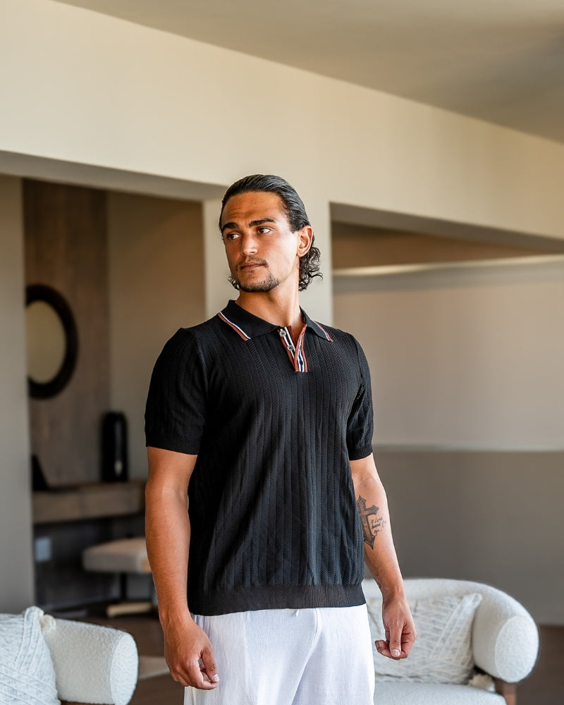 Theo | Zomer Gebreide Poloshirt met Contrastkraag