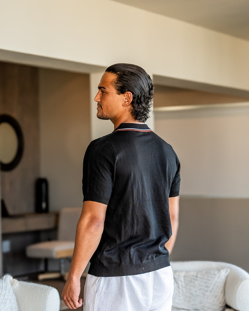 Theo | Zomer Gebreide Poloshirt met Contrastkraag