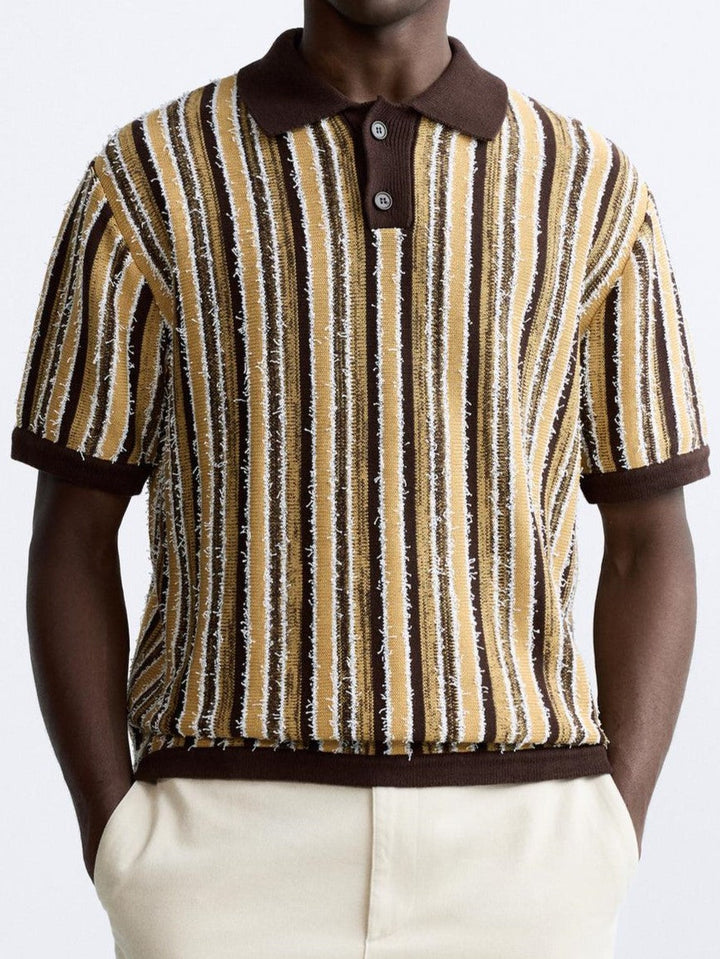 Retro Gebreide Poloshirt met Strepenpatroon