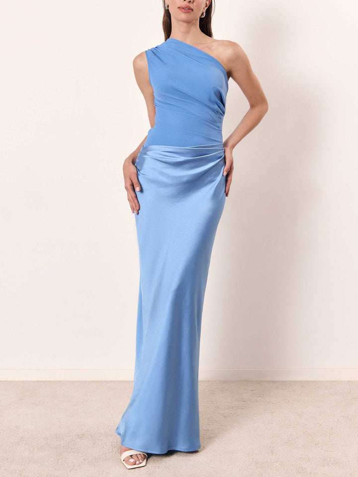 Anita | Elegante One Shoulder Plissé Maxi Jurk