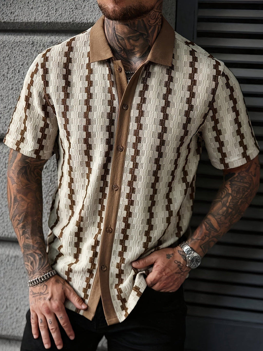 Heren Retro Overhemd Korte Mouw Print Casual