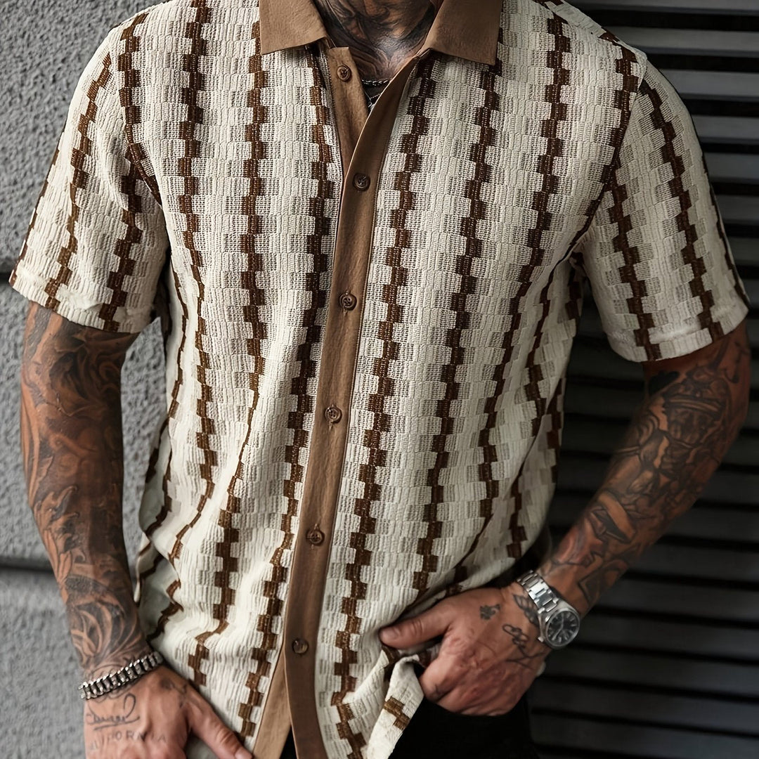 Heren Gestreept Overhemd Korte Mouw Retro Stijl