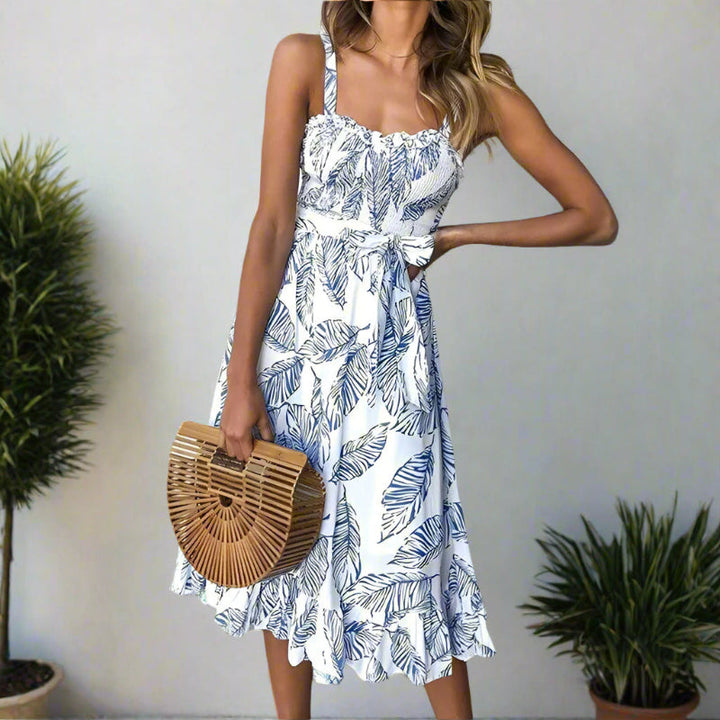 Midi Jurk Blad Patroon
