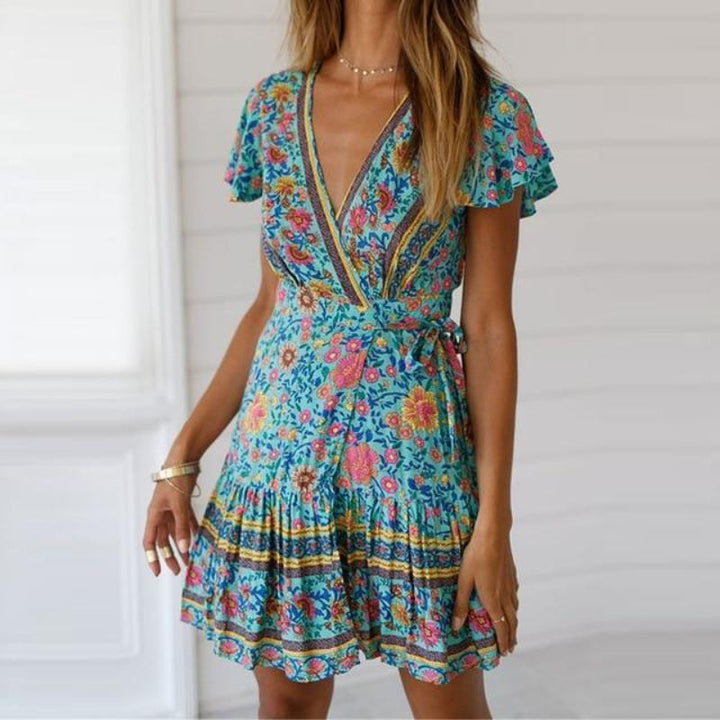 Mini Jurk Green Bloemenprint