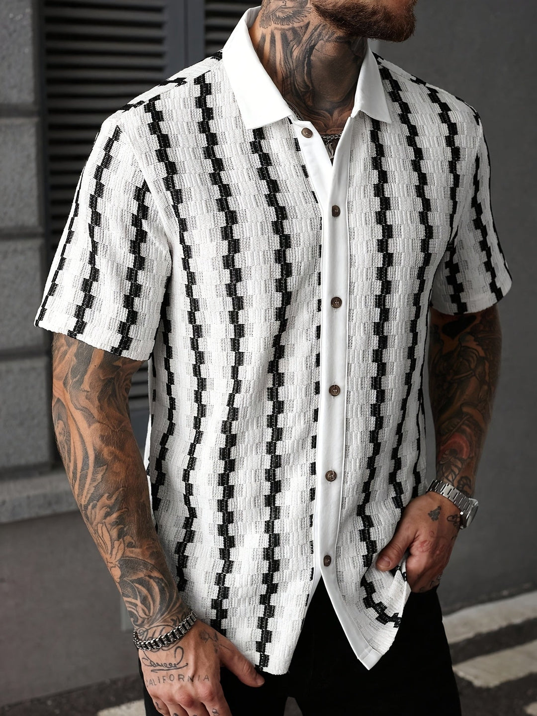 Heren Retro Overhemd Korte Mouw Print Casual
