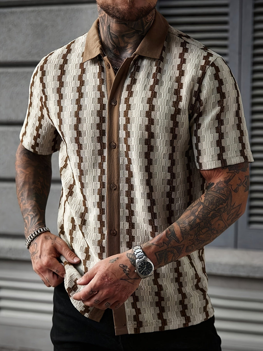 Heren Retro Overhemd Korte Mouw Print Casual