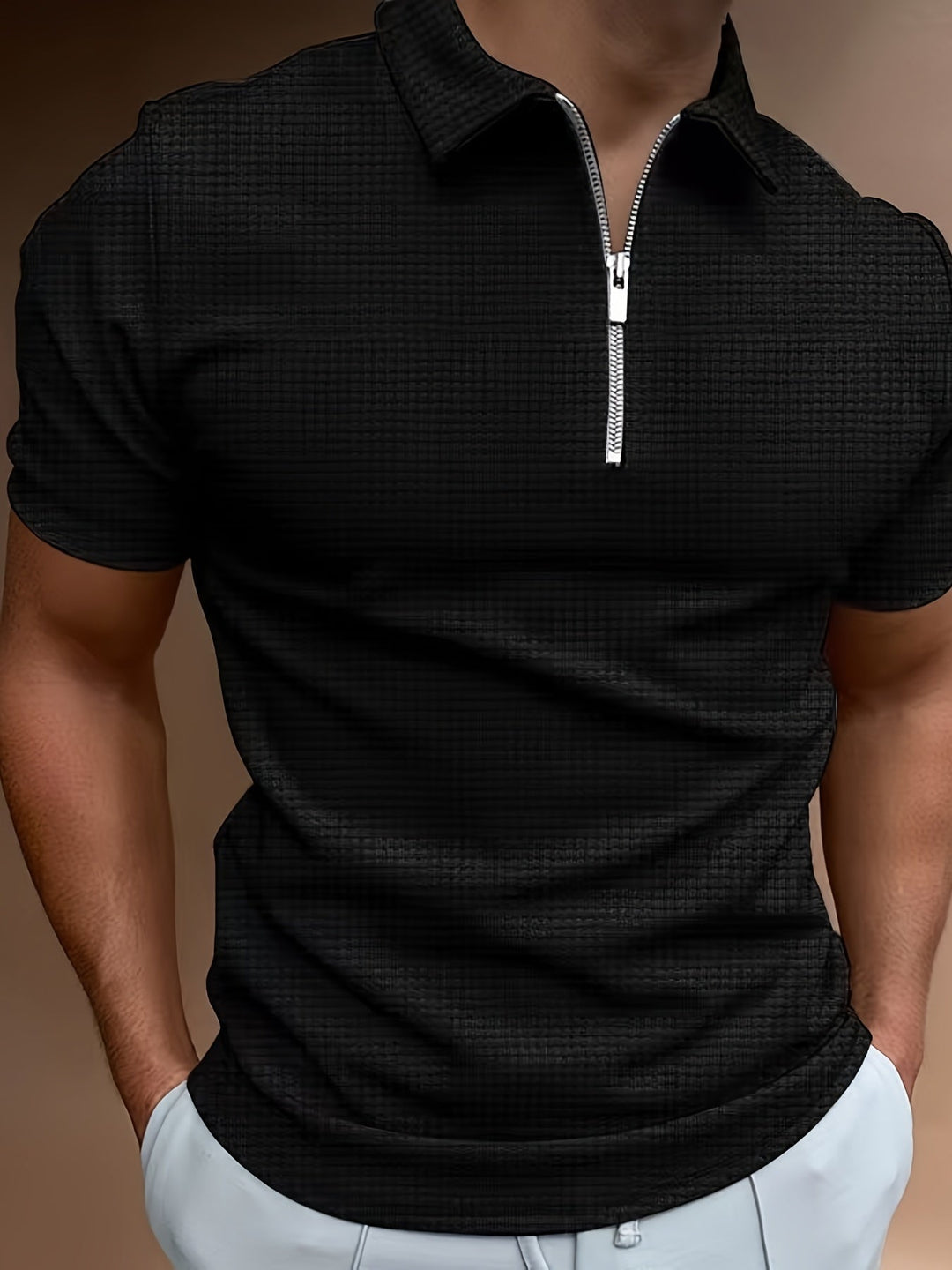Heren Polo Korte Mouw Rits Modern Fit