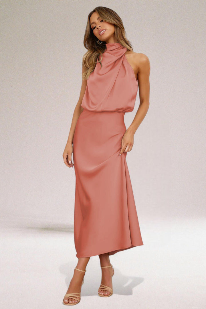Flavia™ | Glamoureuze satijnen jurk met halter