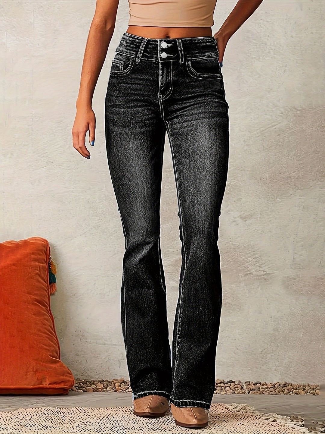 Trendy flared jeans met hoge taille
