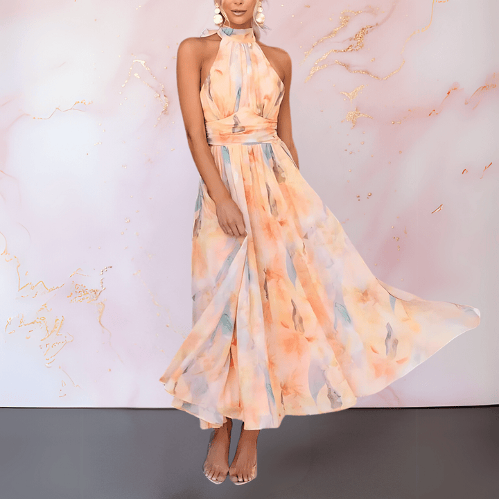 Naomi™ | Elegante getailleerde aquarel print jurk