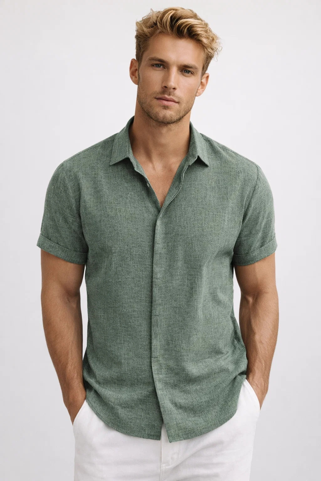 Heren Zomer Overhemd Luchtig Linnen Look