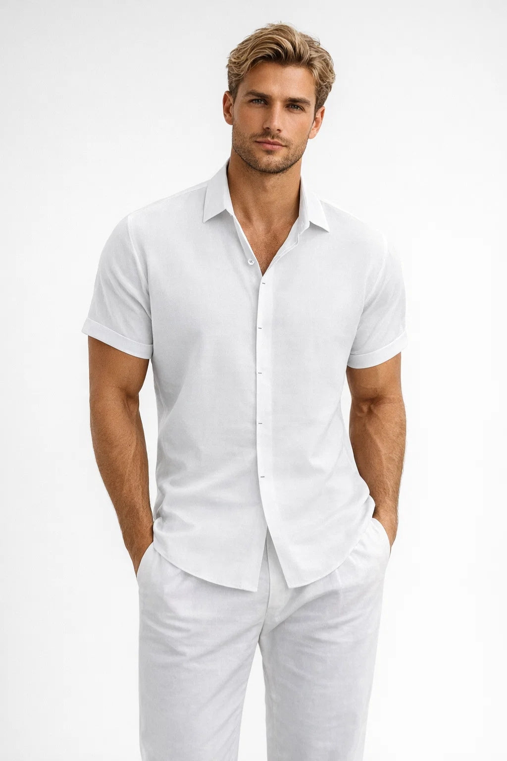 Heren Zomer Overhemd Luchtig Linnen Look