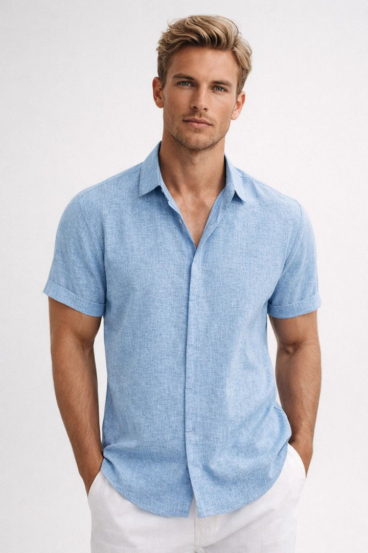Heren Zomer Overhemd Luchtig Linnen Look