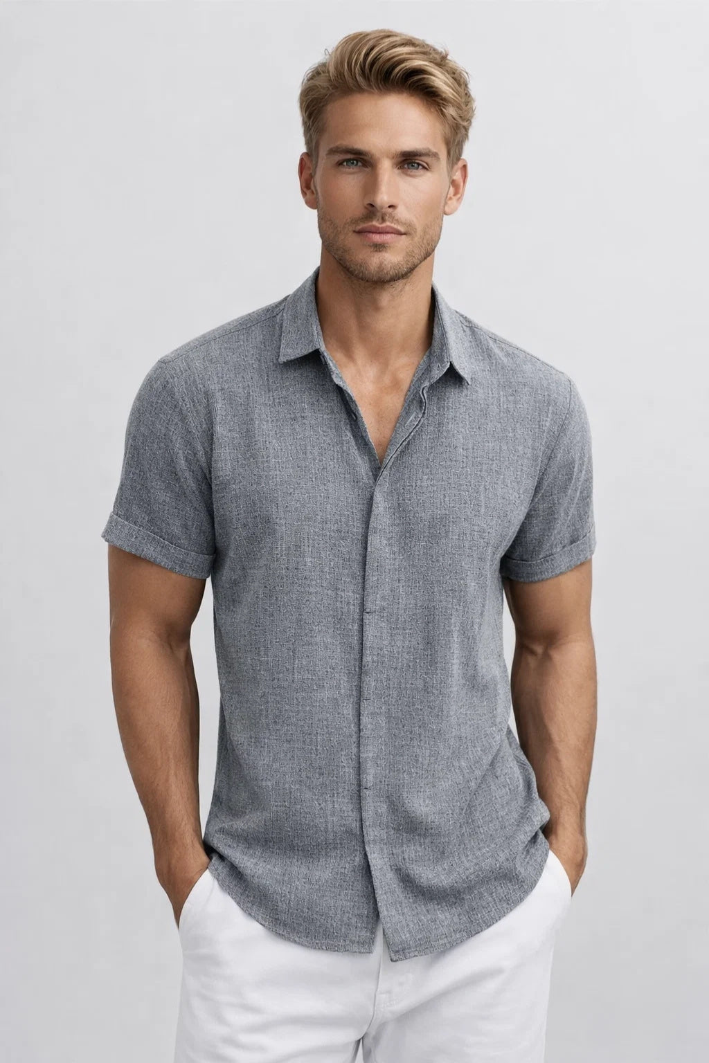 Heren Zomer Overhemd Luchtig Linnen Look