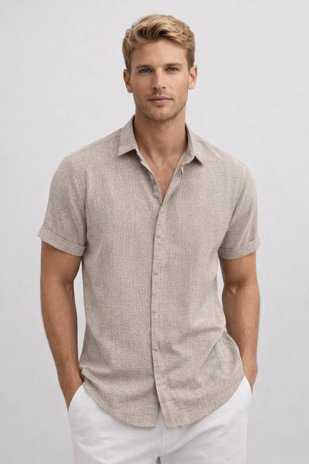 Heren Zomer Overhemd Luchtig Linnen Look