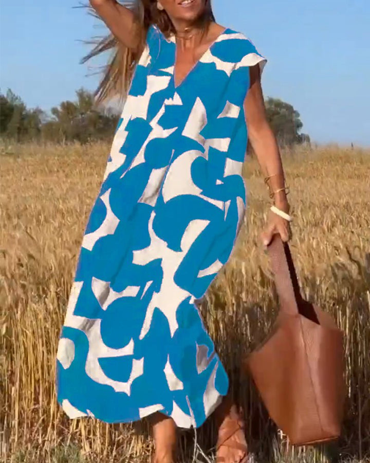 Stéphanie - Gedrukte jurk met V-hals